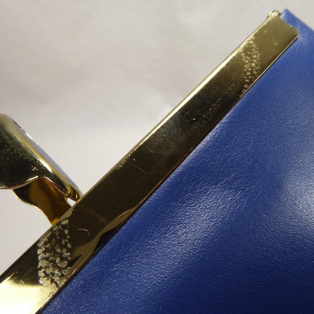 Vintage 50s 60s ETRA Navy Blue Leather Clutch Purse Evening Bag Gold Chain Strap - Picture 10 of 11